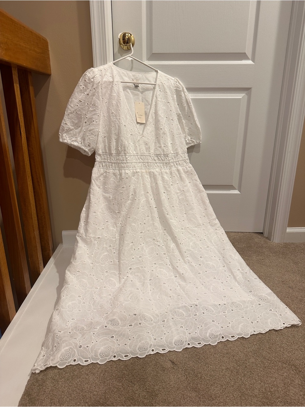 White Eyelet Maxi  Dress with Puff Sleeves